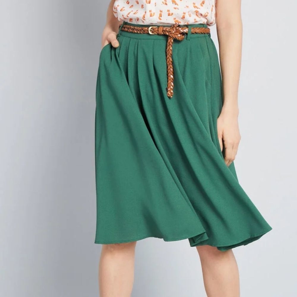 ModCloth Tiger Lilies Green Belted Midi Skirt